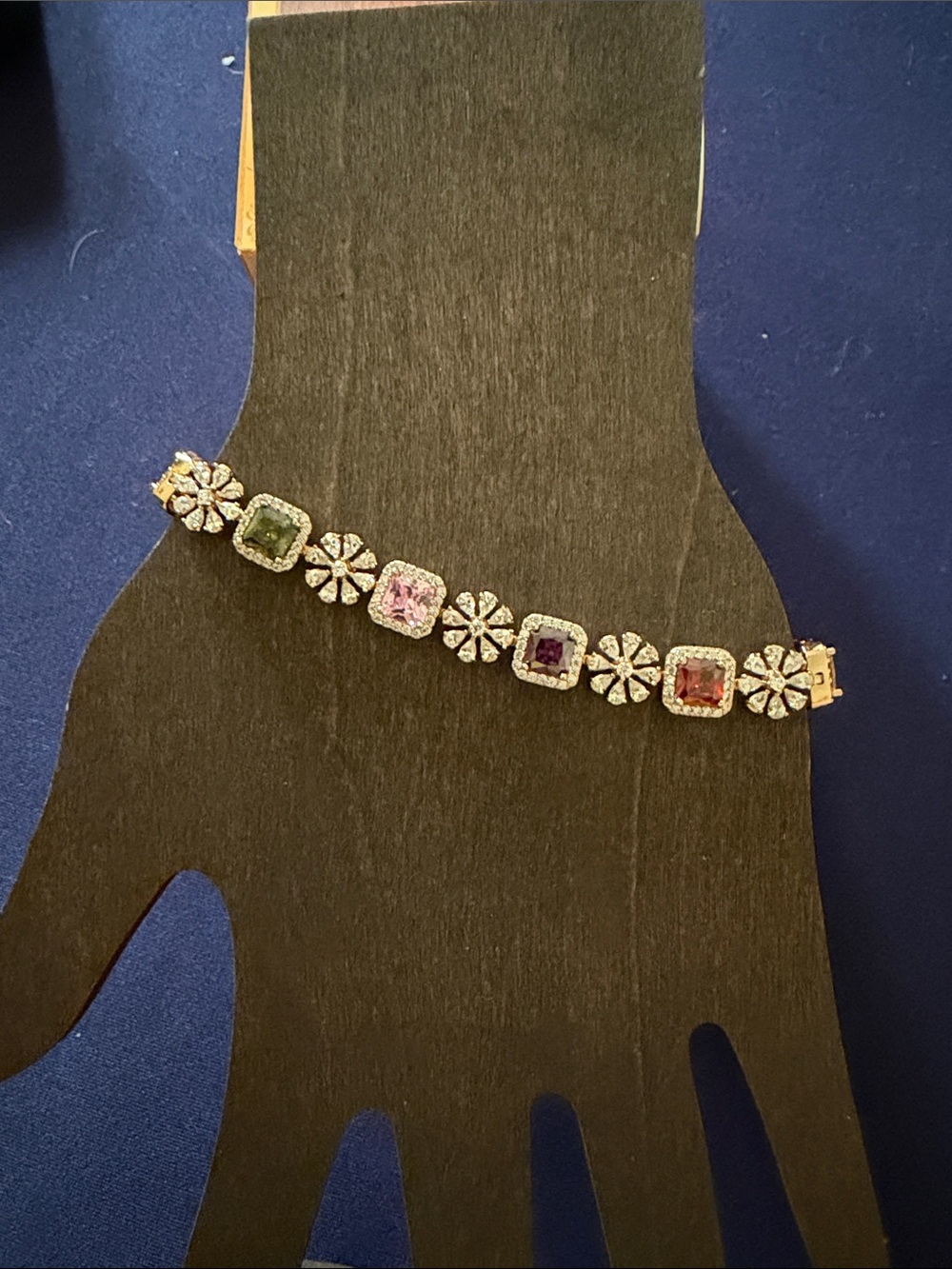 Multicolor CZ Crystal Flower Link Bracelet - Women Jewelry